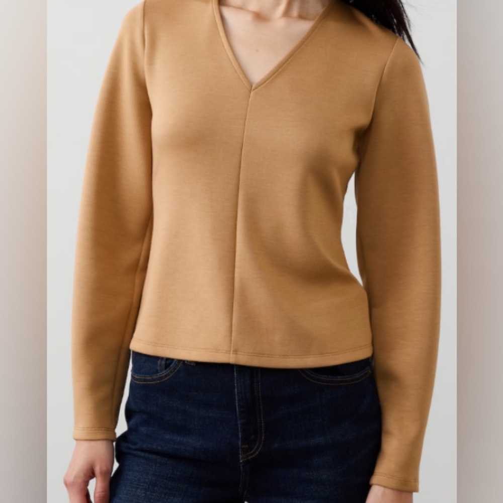 Banana Republic SOFT TOUCH SEAMED TOP/ V-Neck/Tan - Size Medium - Picture 5 of 5
